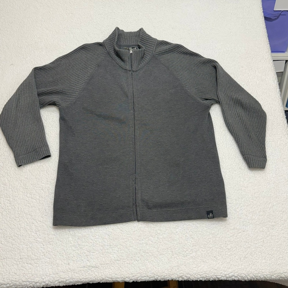 Hathaway H5 Series Mens Full Zip Cardigan Sweater Gray Ribbed Raglan XL‎ 101223